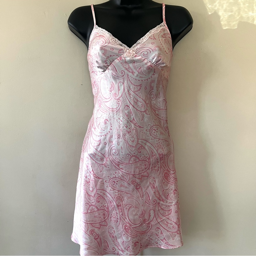 Y2k Adonna S slip dress babydoll satin pink paisley lace coquette